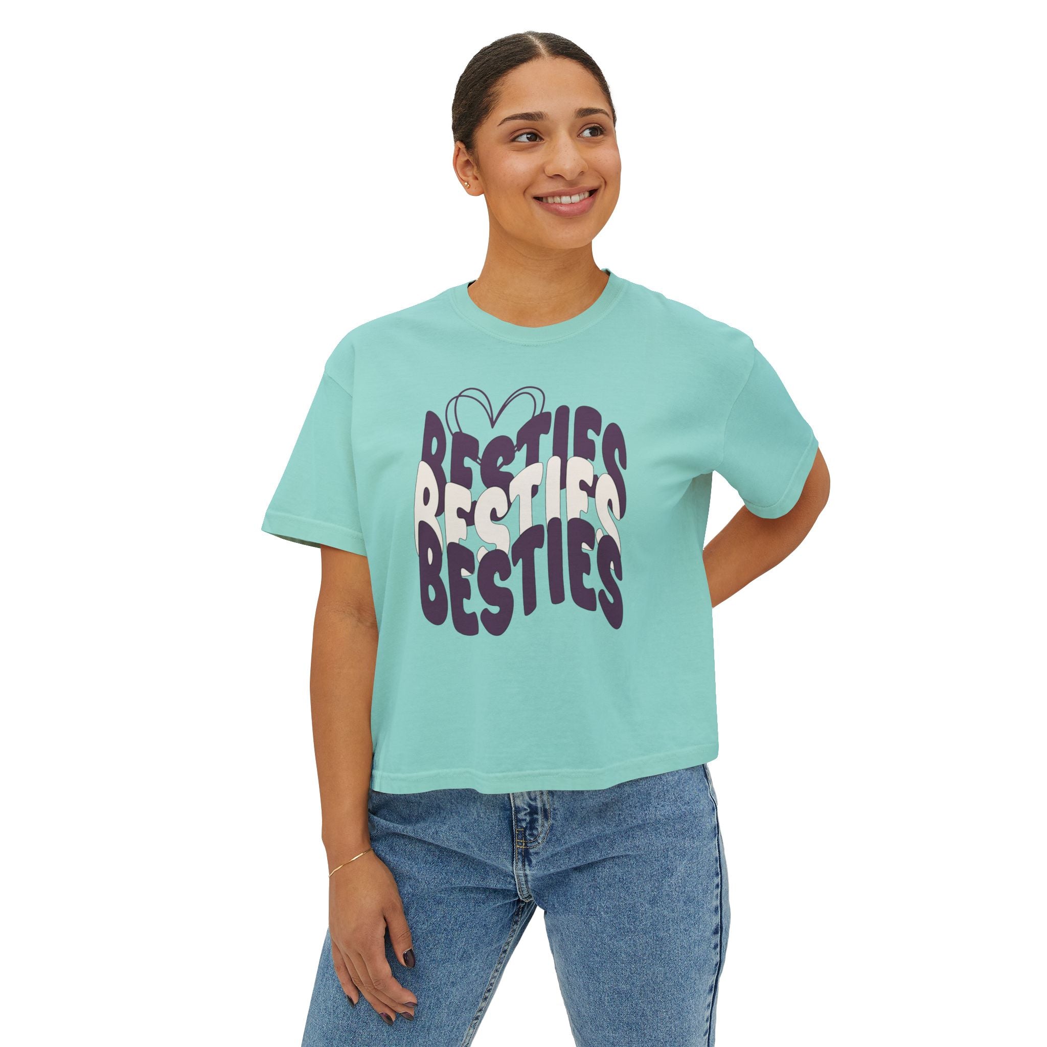 Besties Retro Boxy Tee — Plum Letters