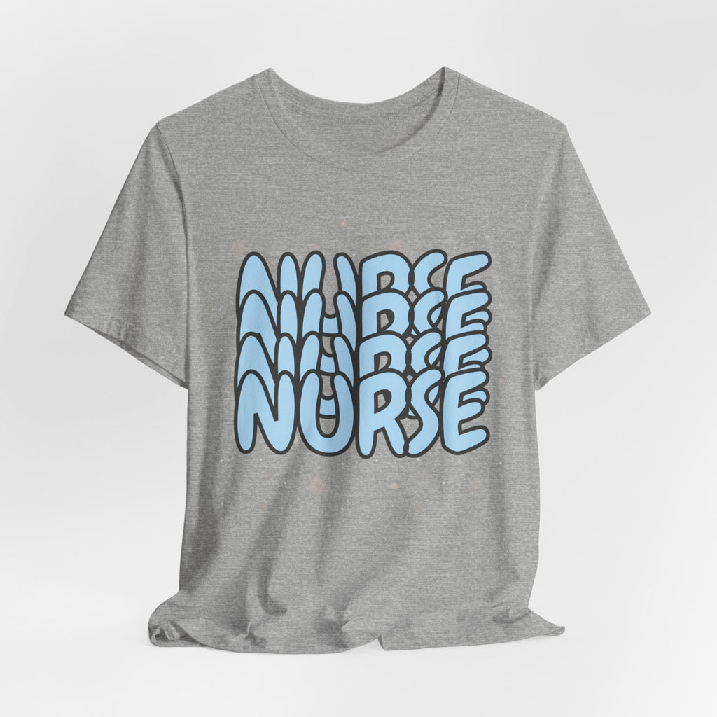 Nurse Retro Bubble Text Tee — Blue "NURSE" Graphic T‑Shirt