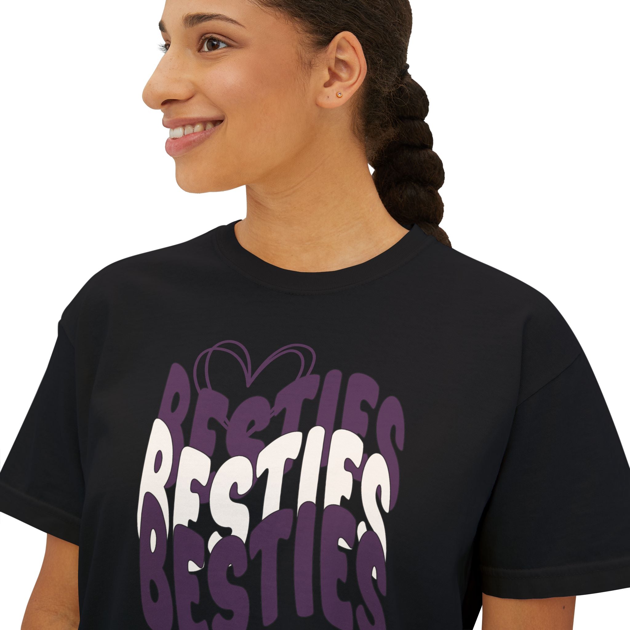 Besties Retro Boxy Tee — Plum Letters