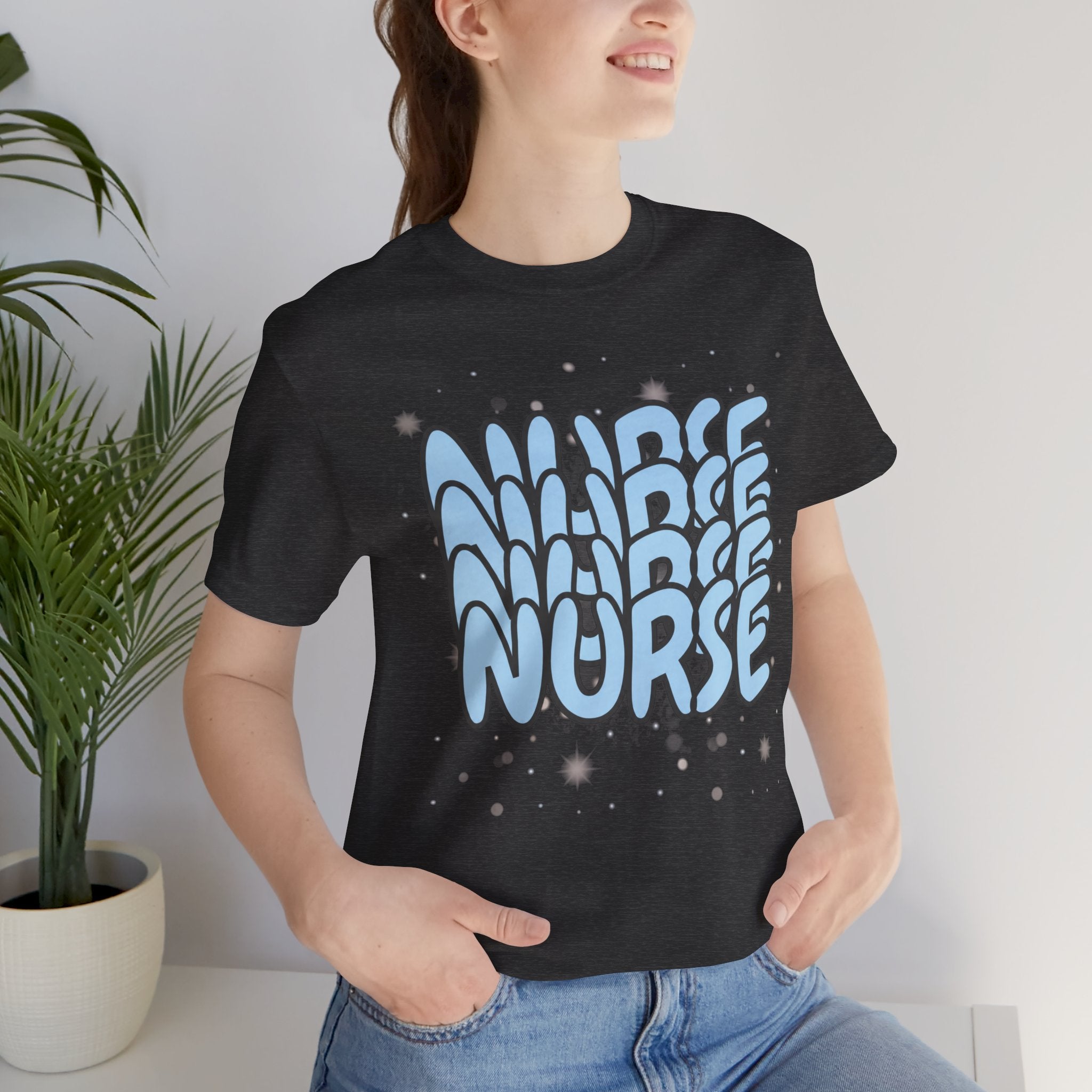 Nurse Retro Bubble Text Tee — Blue "NURSE" Graphic T‑Shirt