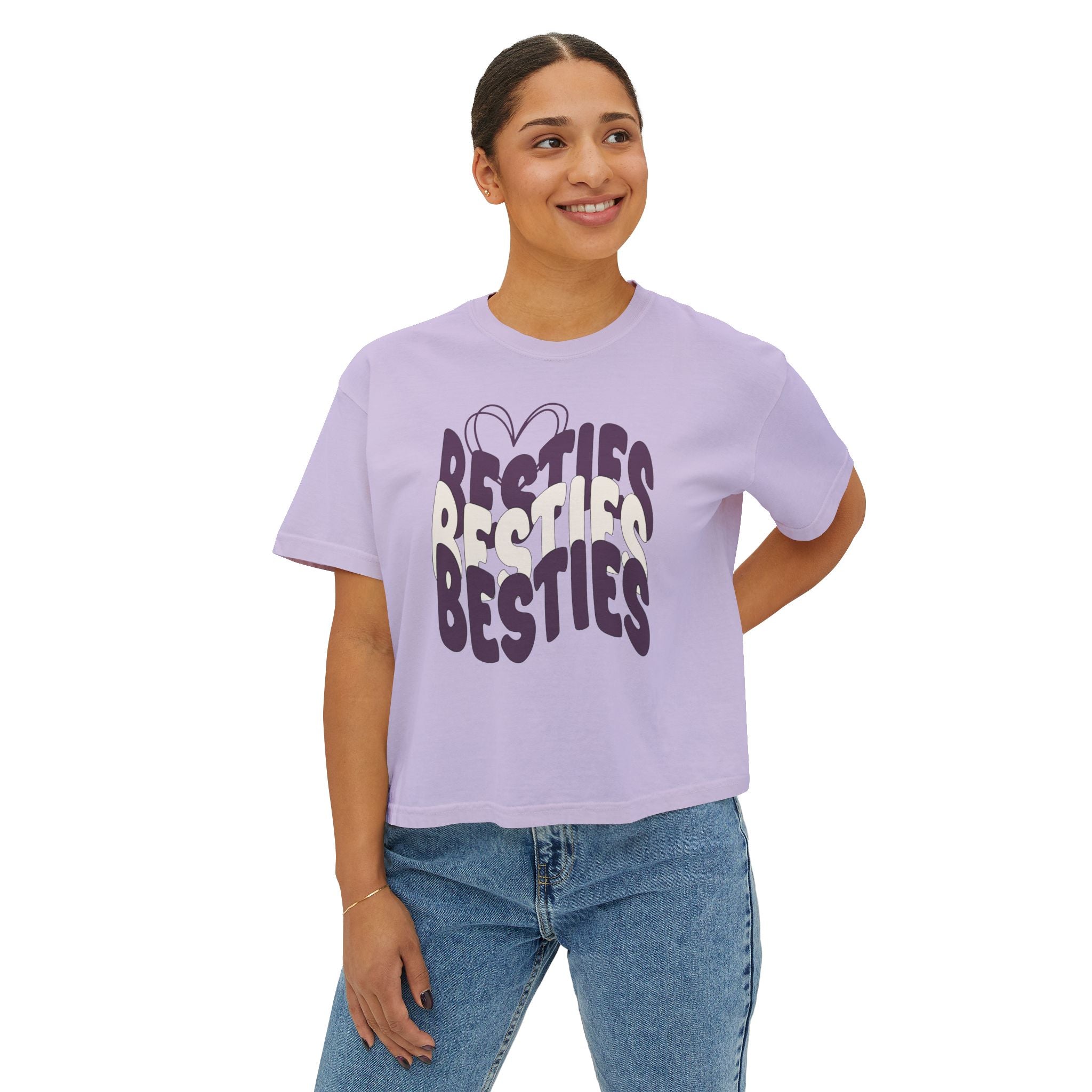 Besties Retro Boxy Tee — Plum Letters