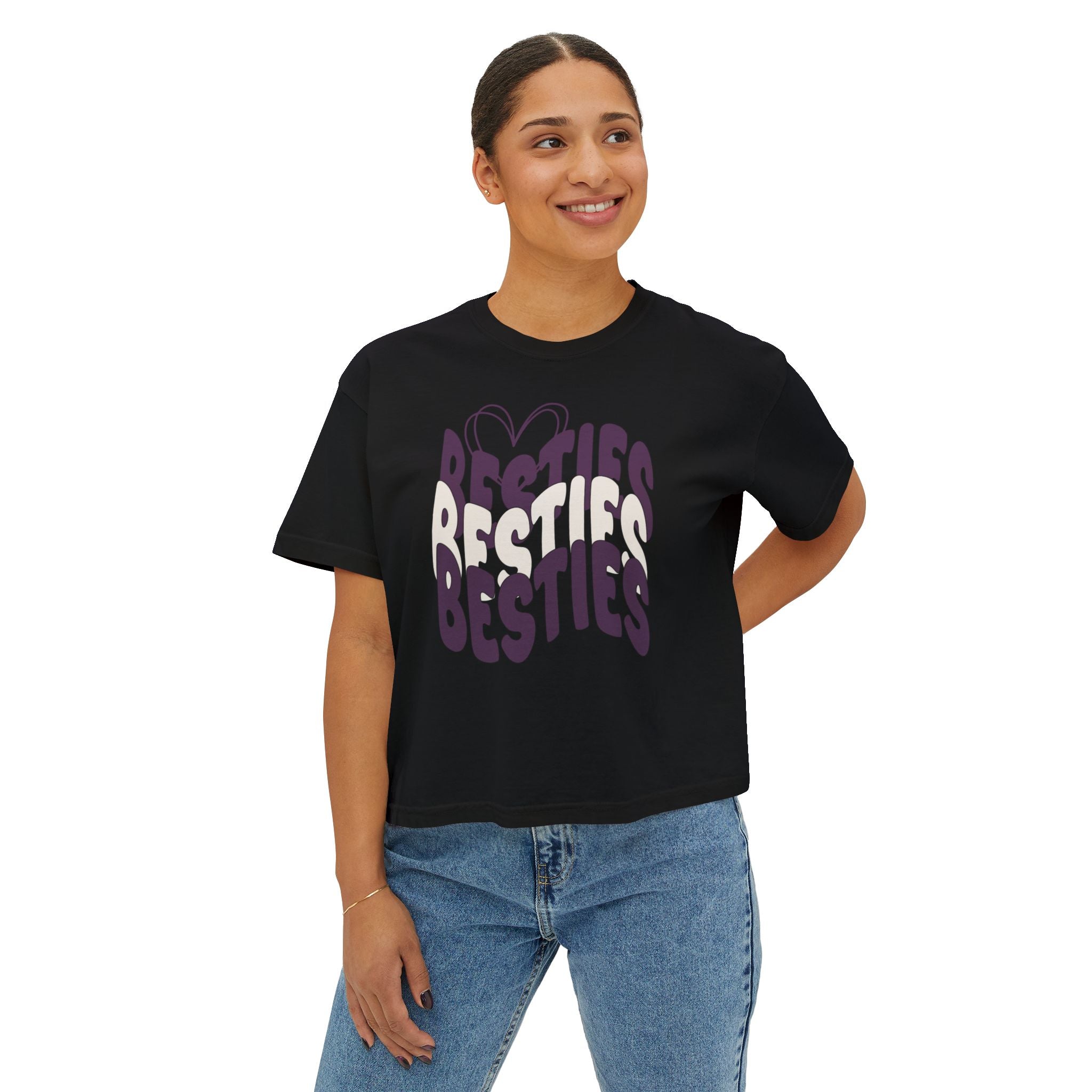 Besties Retro Boxy Tee — Plum Letters