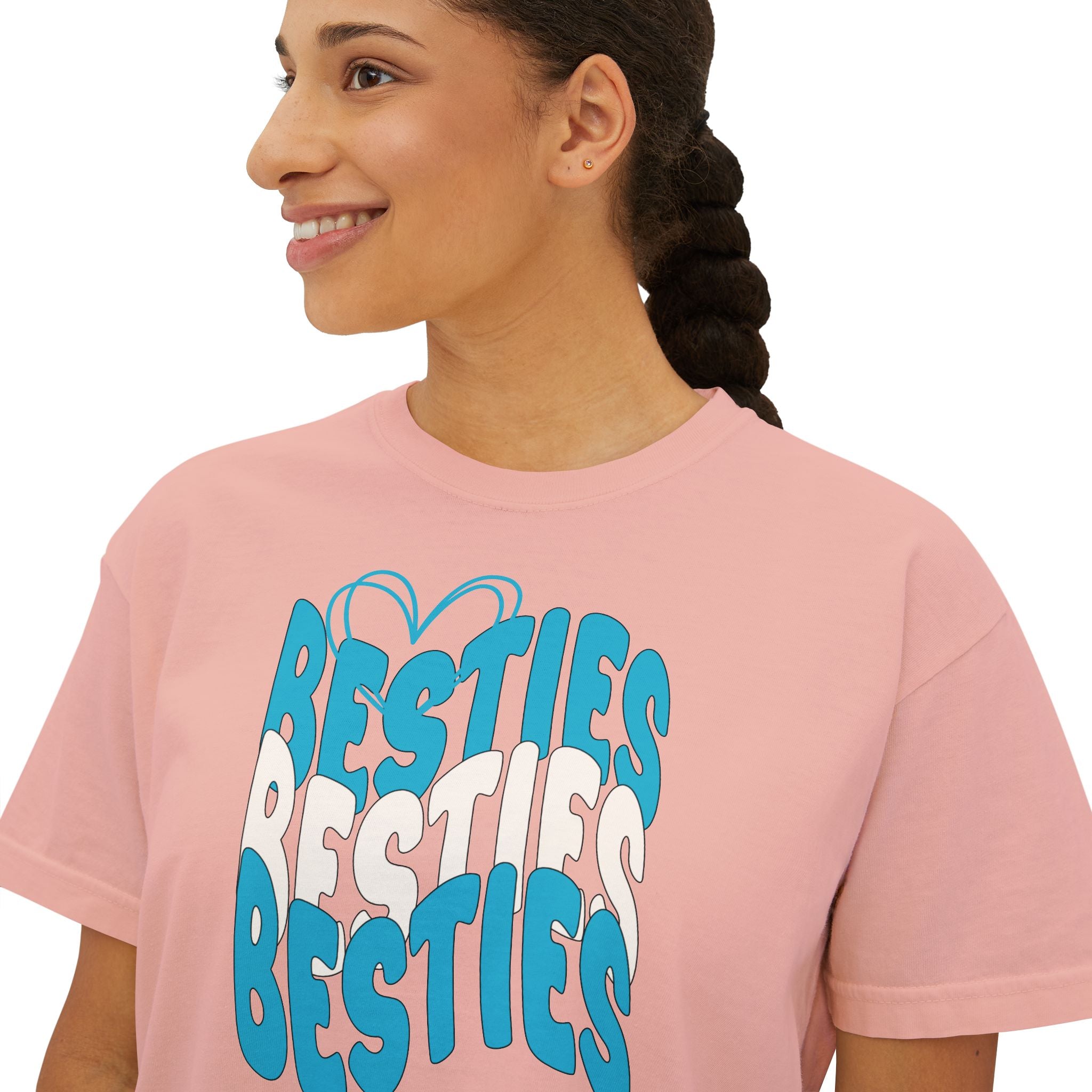 Besties Retro Boxy Tee — Blue Letters