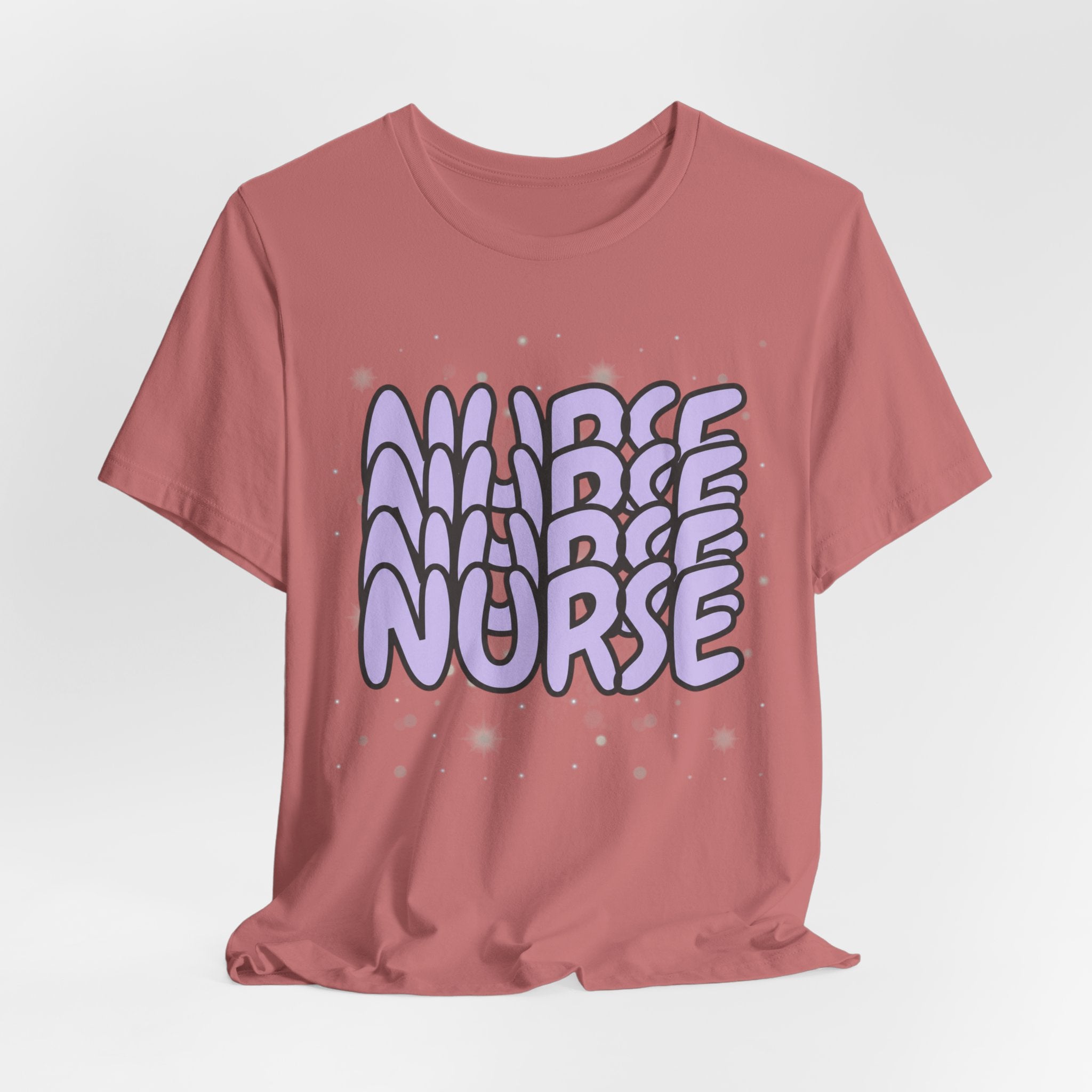 Nurse Retro Bubble Text Tee — Lavender "NURSE" Graphic T‑Shirt