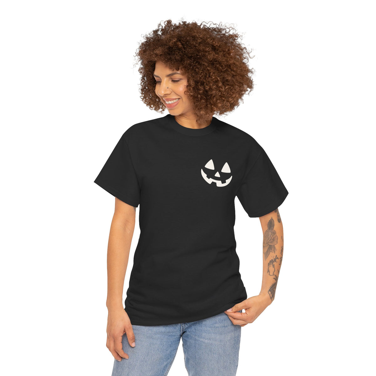Jack-o'-Lantern Pocket Tee — Halloween Pumpkin Face T-Shirt