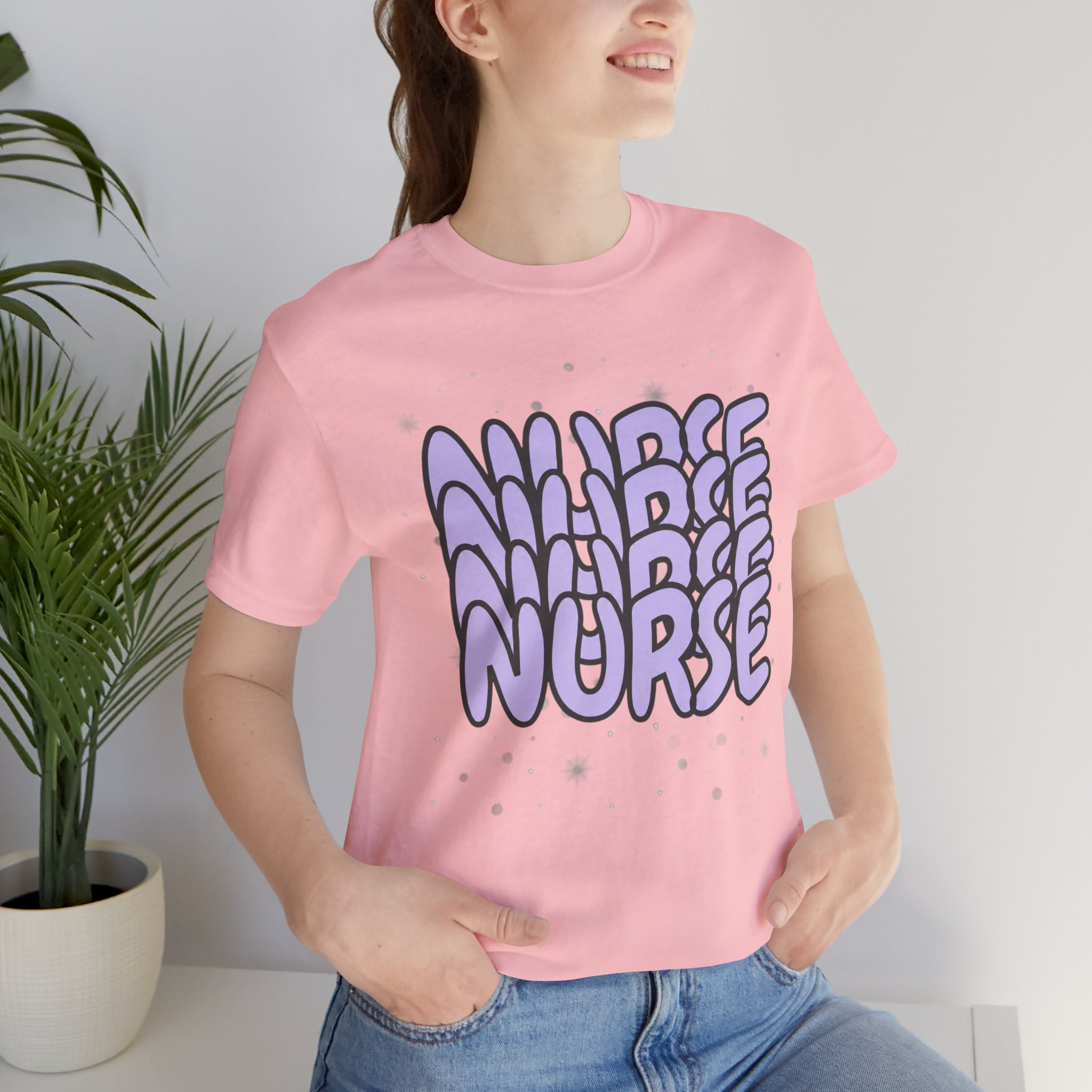 Nurse Retro Bubble Text Tee — Lavender "NURSE" Graphic T‑Shirt