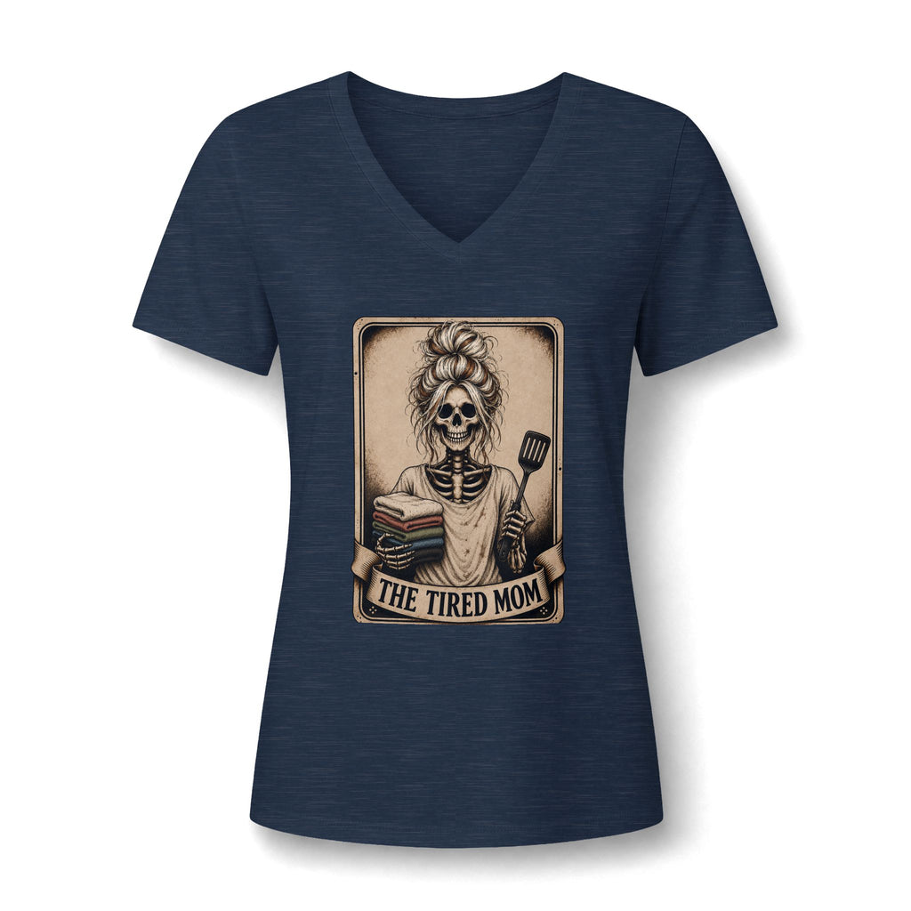 "The Tired Mom" Skeleton V-Neck Graphic Tee