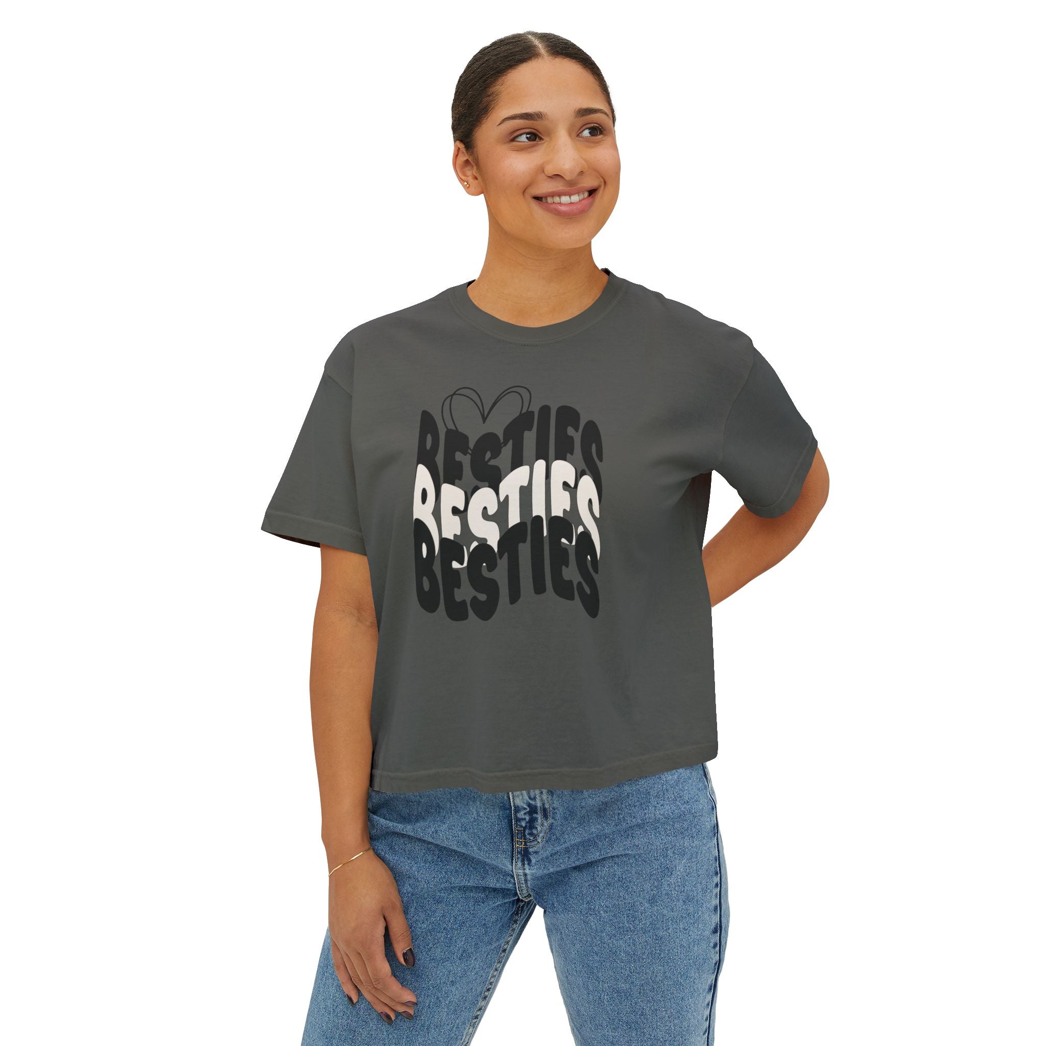 Besties Retro Boxy Tee — Black Letters