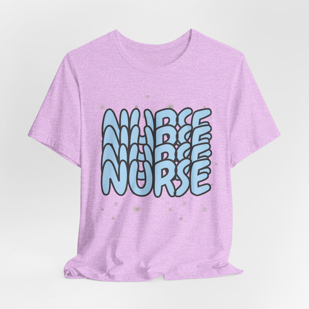 Nurse Retro Bubble Text Tee — Blue "NURSE" Graphic T‑Shirt