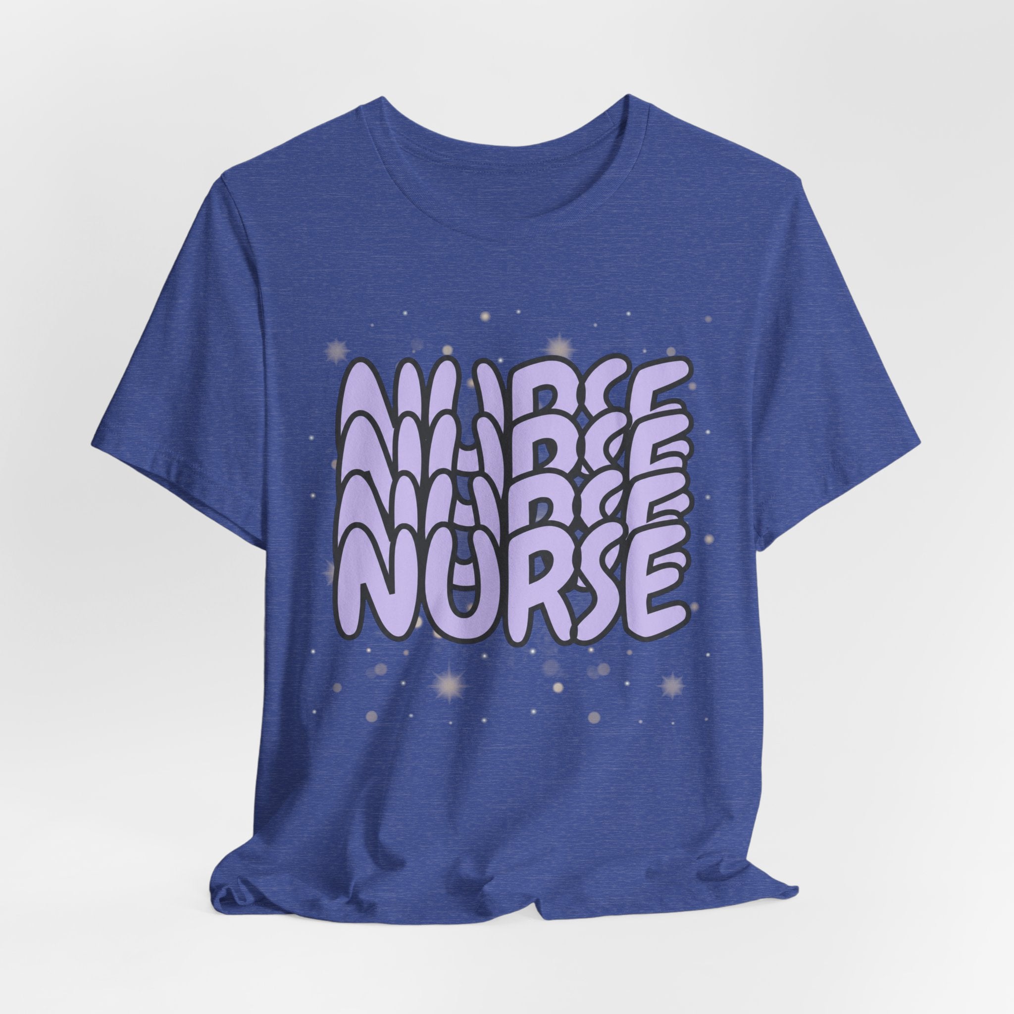 Nurse Retro Bubble Text Tee — Lavender "NURSE" Graphic T‑Shirt