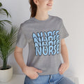 Nurse Retro Bubble Text Tee — Blue "NURSE" Graphic T‑Shirt