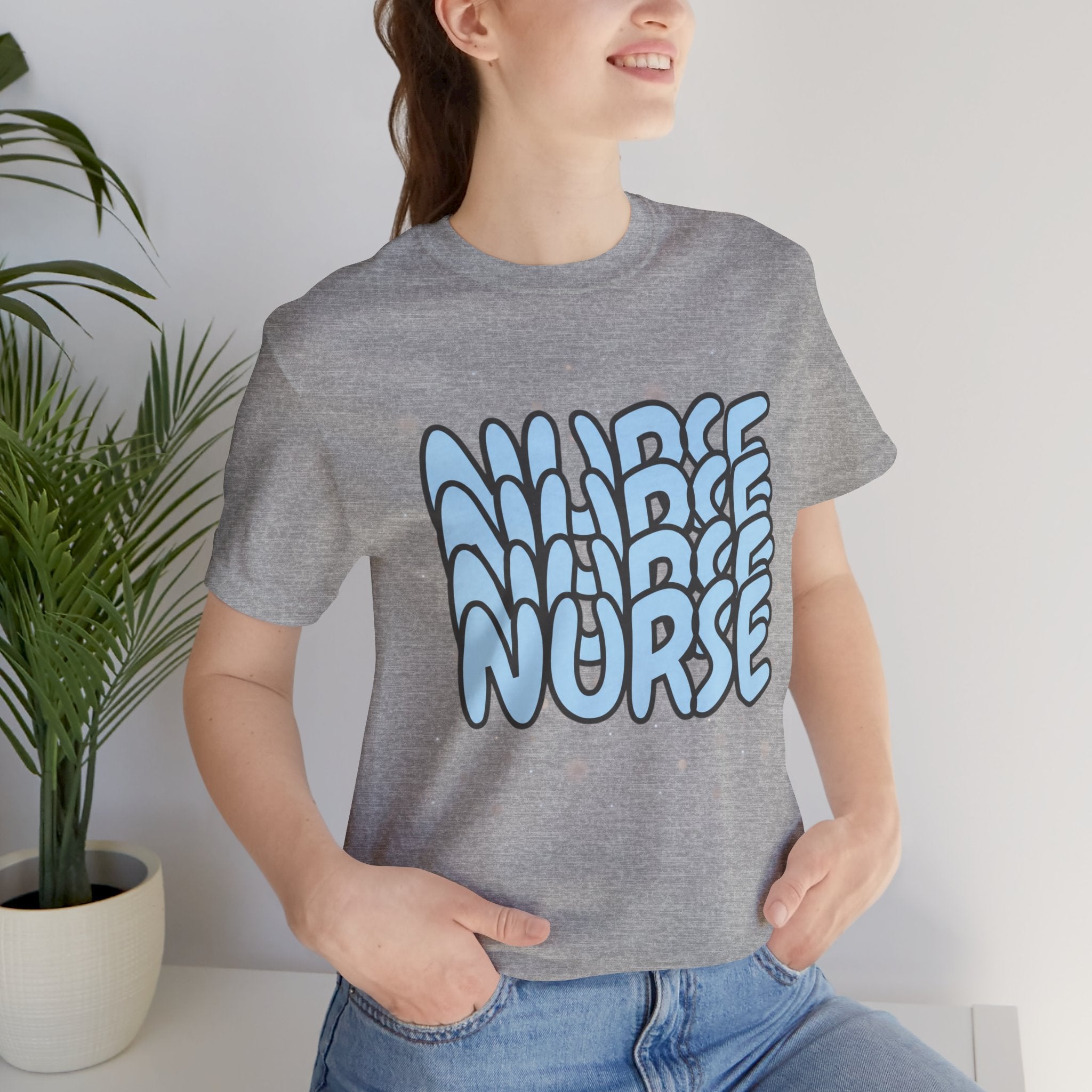 Nurse Retro Bubble Text Tee — Blue "NURSE" Graphic T‑Shirt