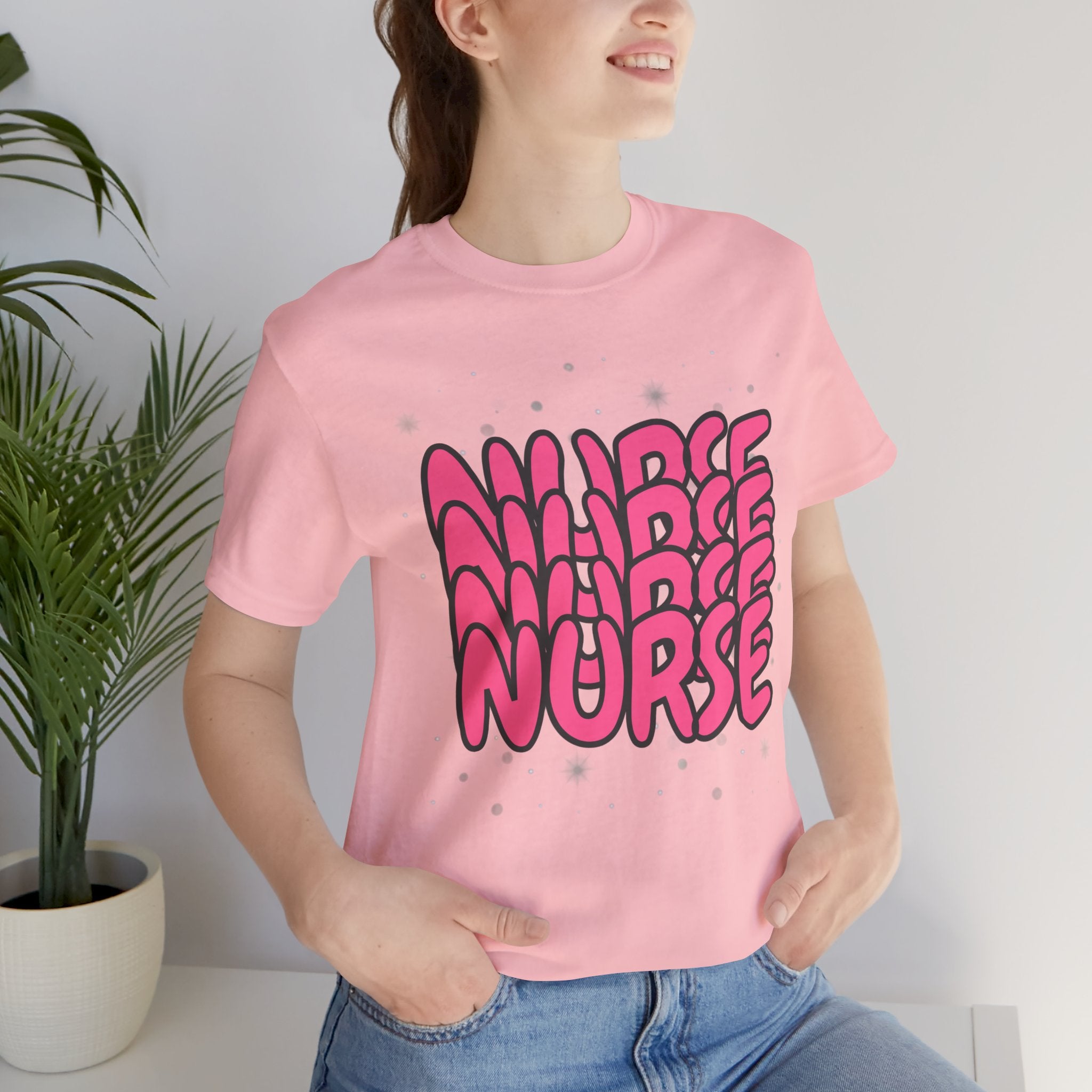 Nurse Retro Bubble Text Tee — Pink "NURSE" Graphic T‑Shirt