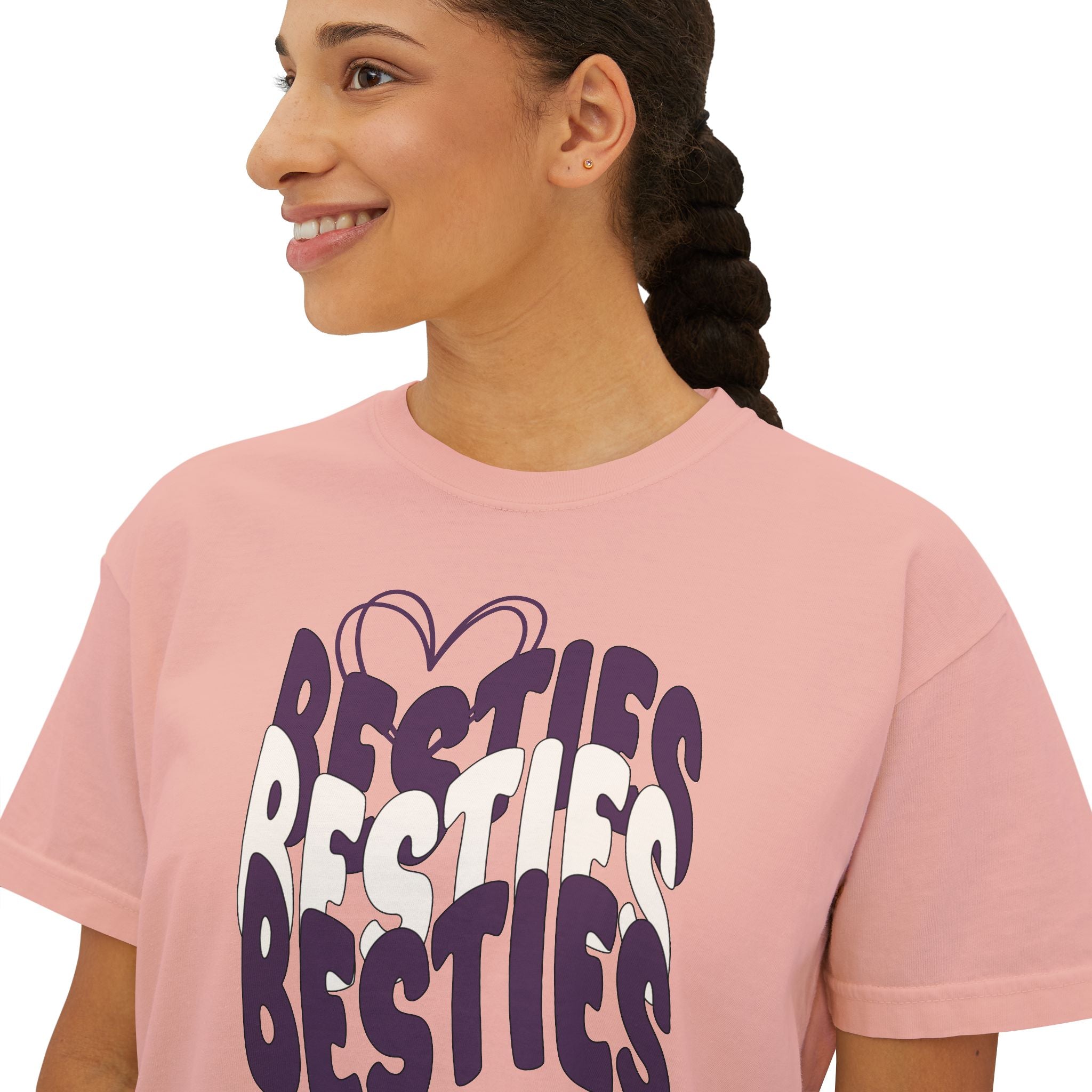 Besties Retro Boxy Tee — Plum Letters