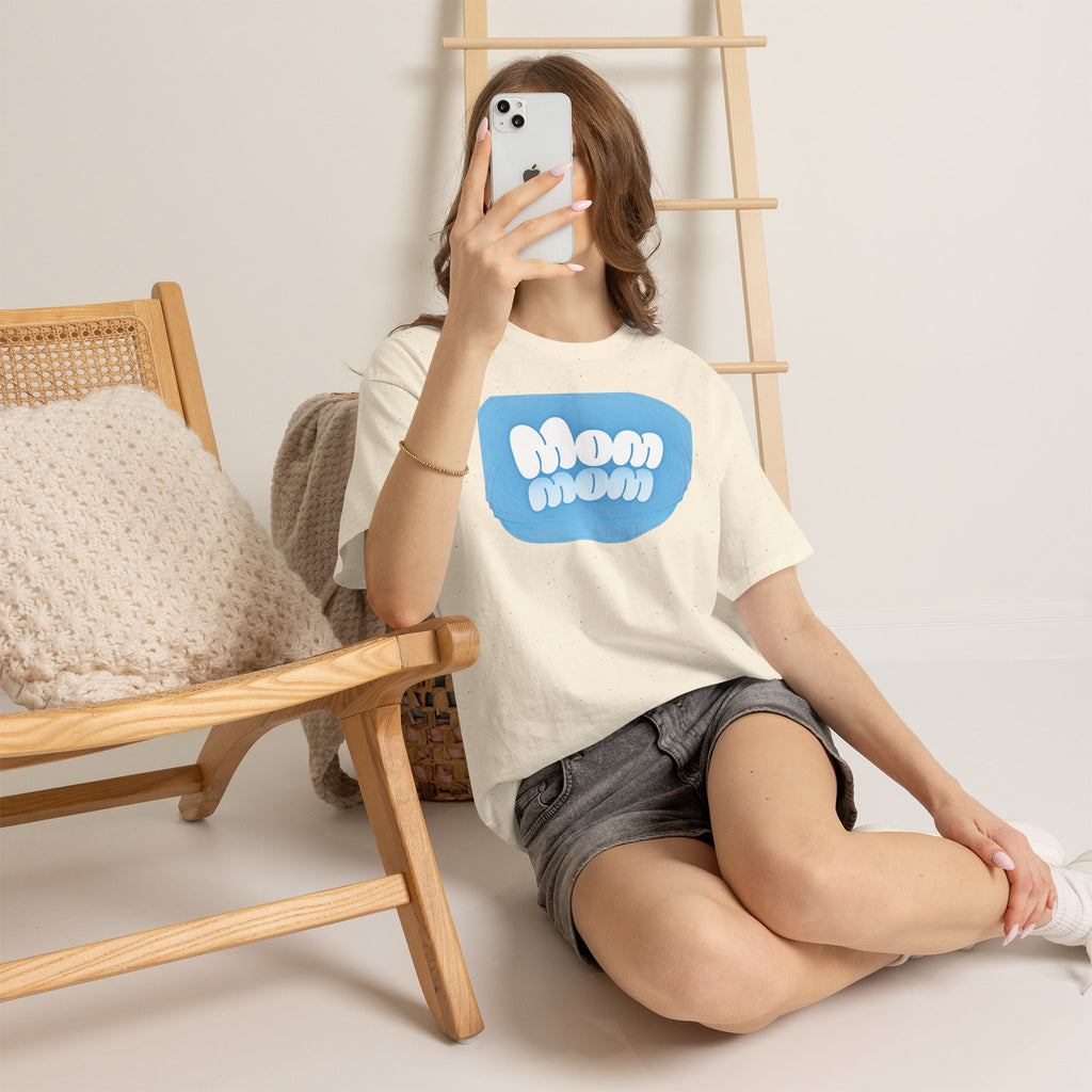Retro Bubble Text Mom Tee - Blue