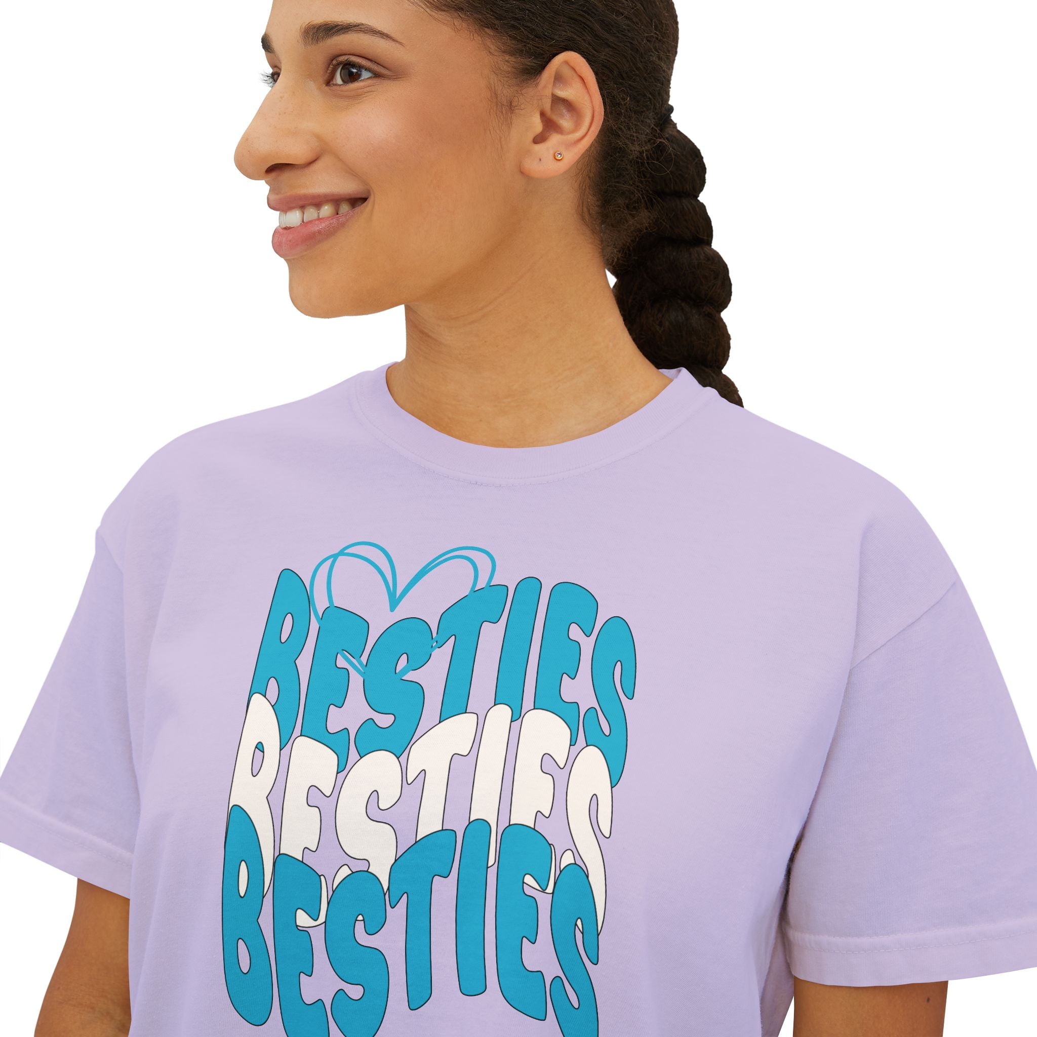 Besties Retro Boxy Tee — Blue Letters
