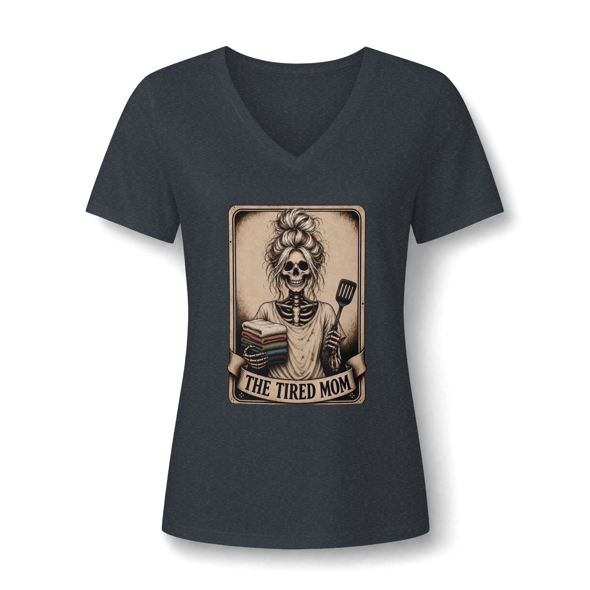 "The Tired Mom" Skeleton V-Neck Graphic Tee
