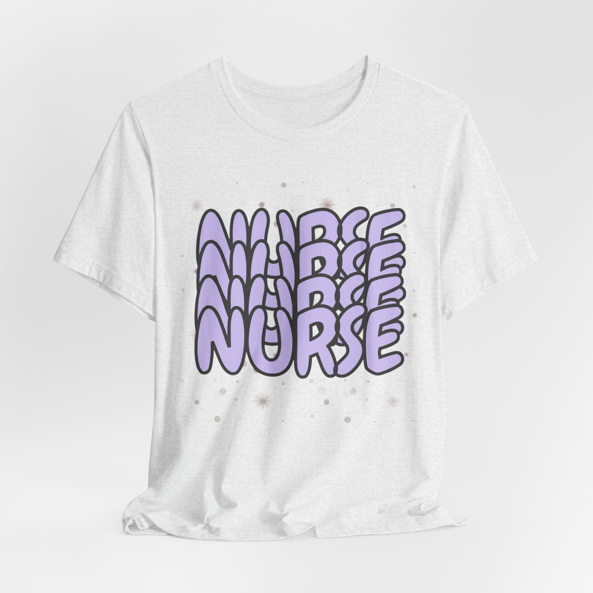 Nurse Retro Bubble Text Tee — Lavender "NURSE" Graphic T‑Shirt