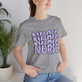 Nurse Retro Bubble Text Tee — Lavender "NURSE" Graphic T‑Shirt