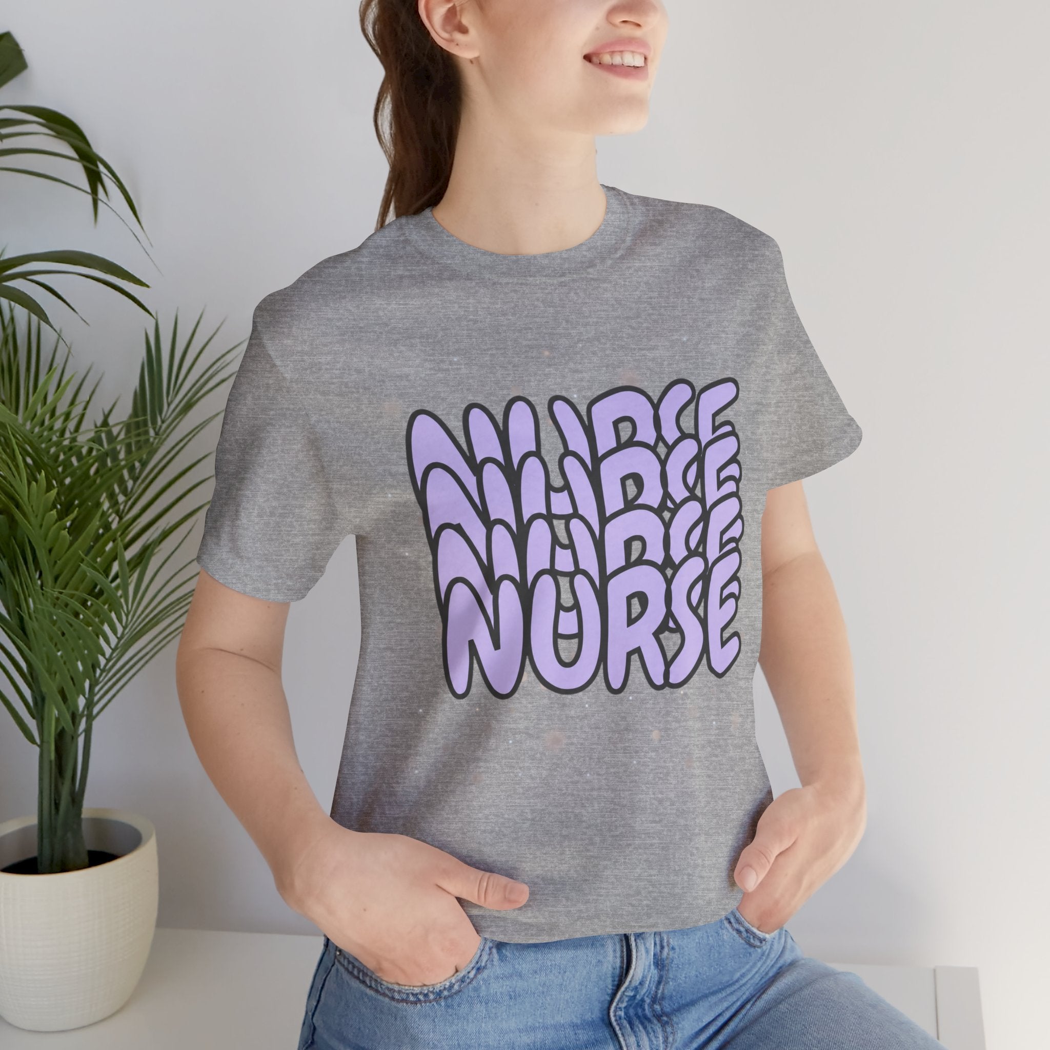Nurse Retro Bubble Text Tee — Lavender "NURSE" Graphic T‑Shirt