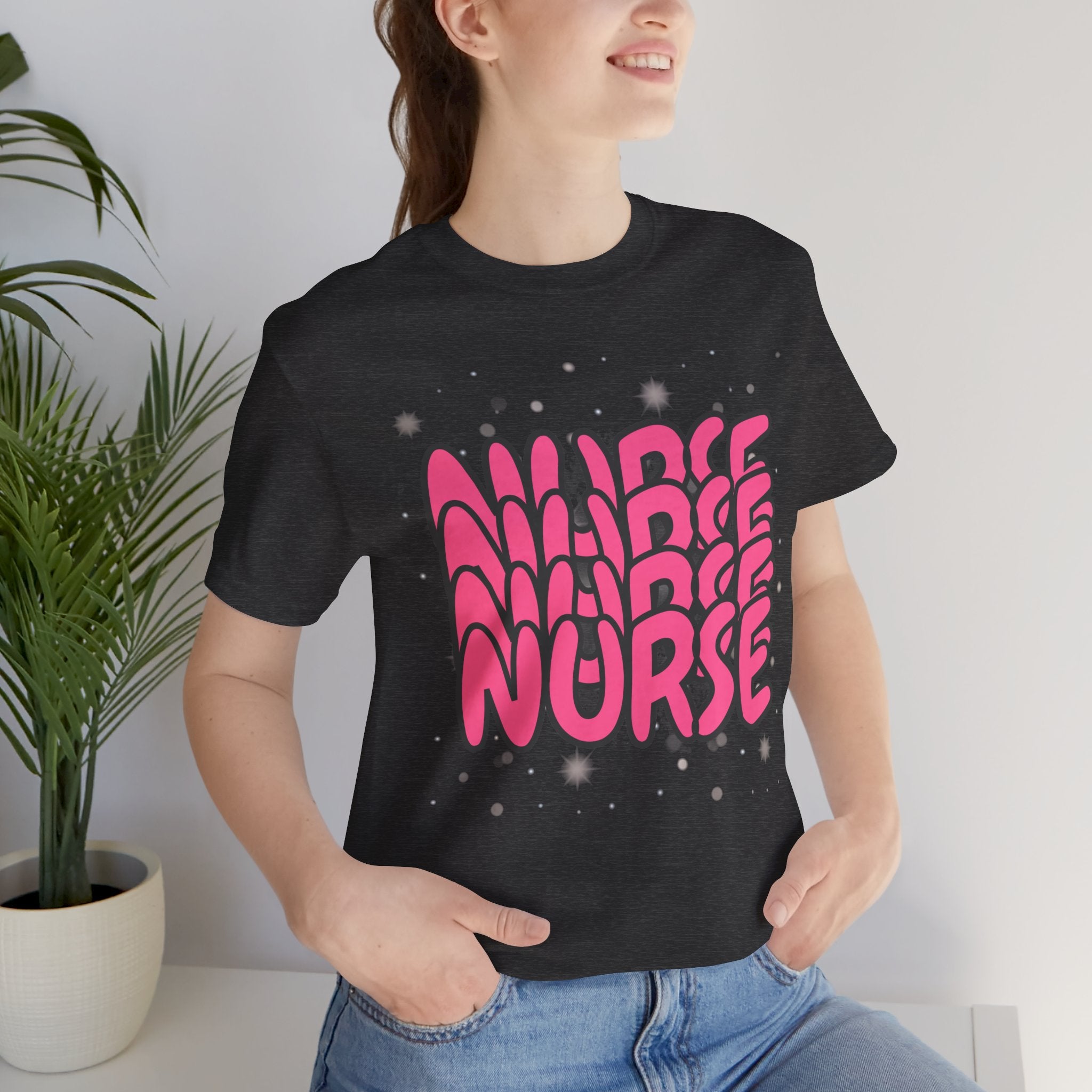 Nurse Retro Bubble Text Tee — Pink "NURSE" Graphic T‑Shirt