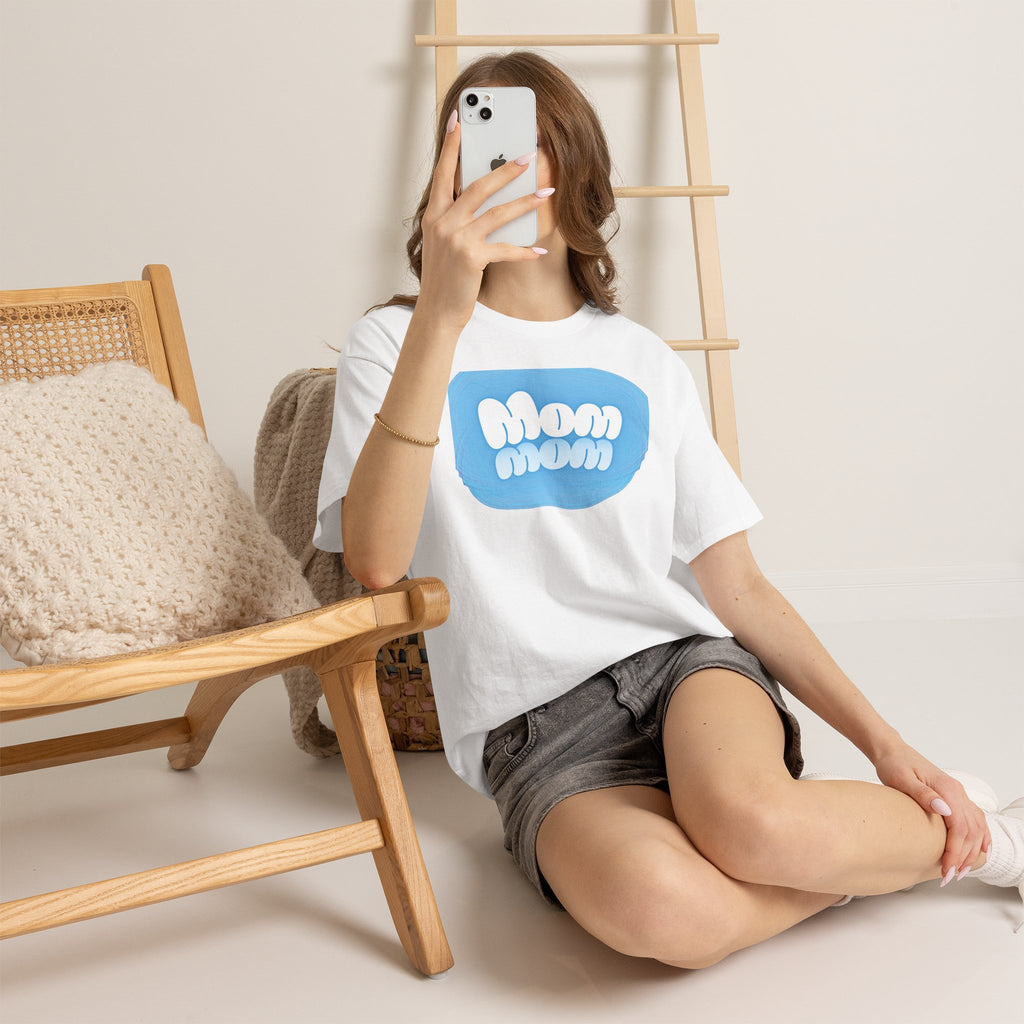 Retro Bubble Text Mom Tee - Blue