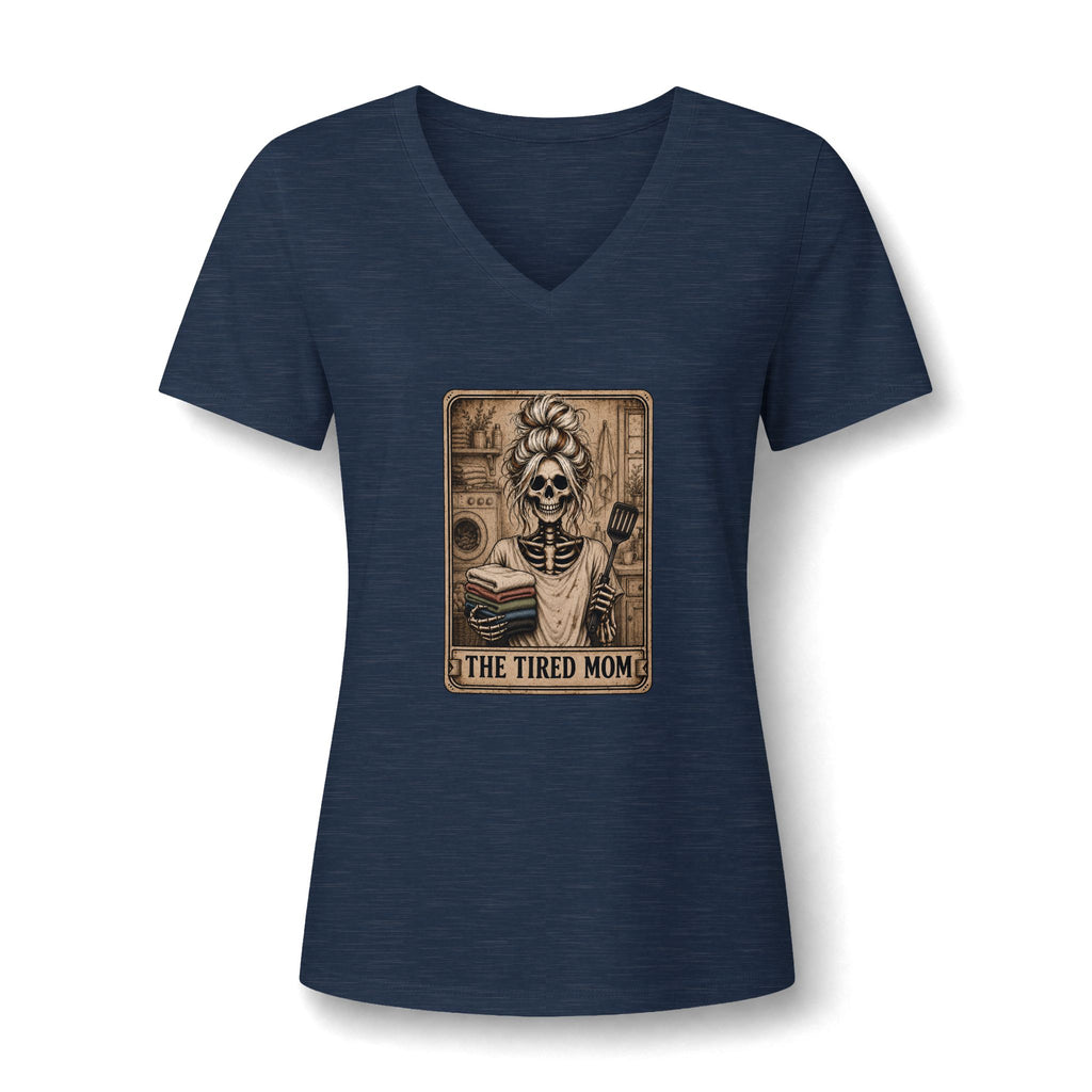 "The Tired Mom" - Blonde Haired Skeleton V-Neck Graphic Tee