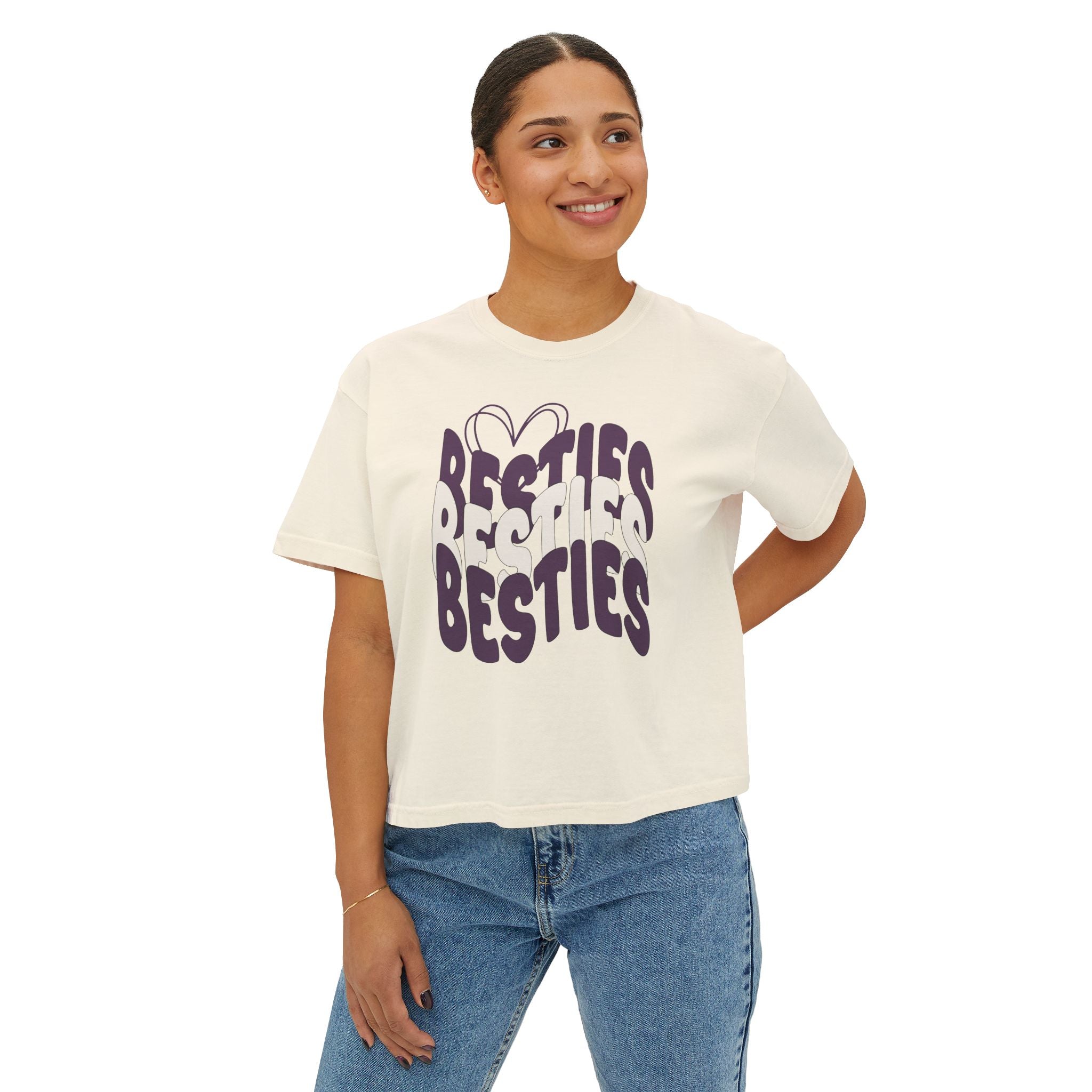 Besties Retro Boxy Tee — Plum Letters
