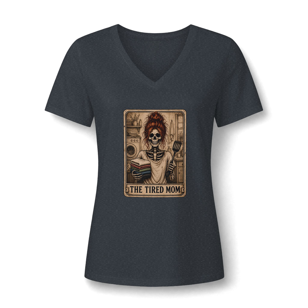 "The Tired Mom" - Red Haired Skeleton V-Neck Graphic Tee
