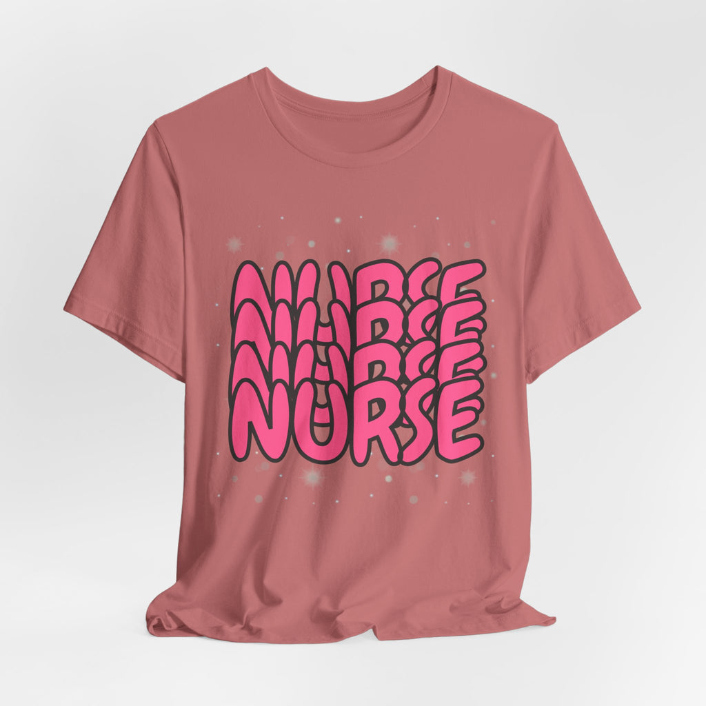 Nurse Retro Bubble Text Tee — Pink "NURSE" Graphic T‑Shirt