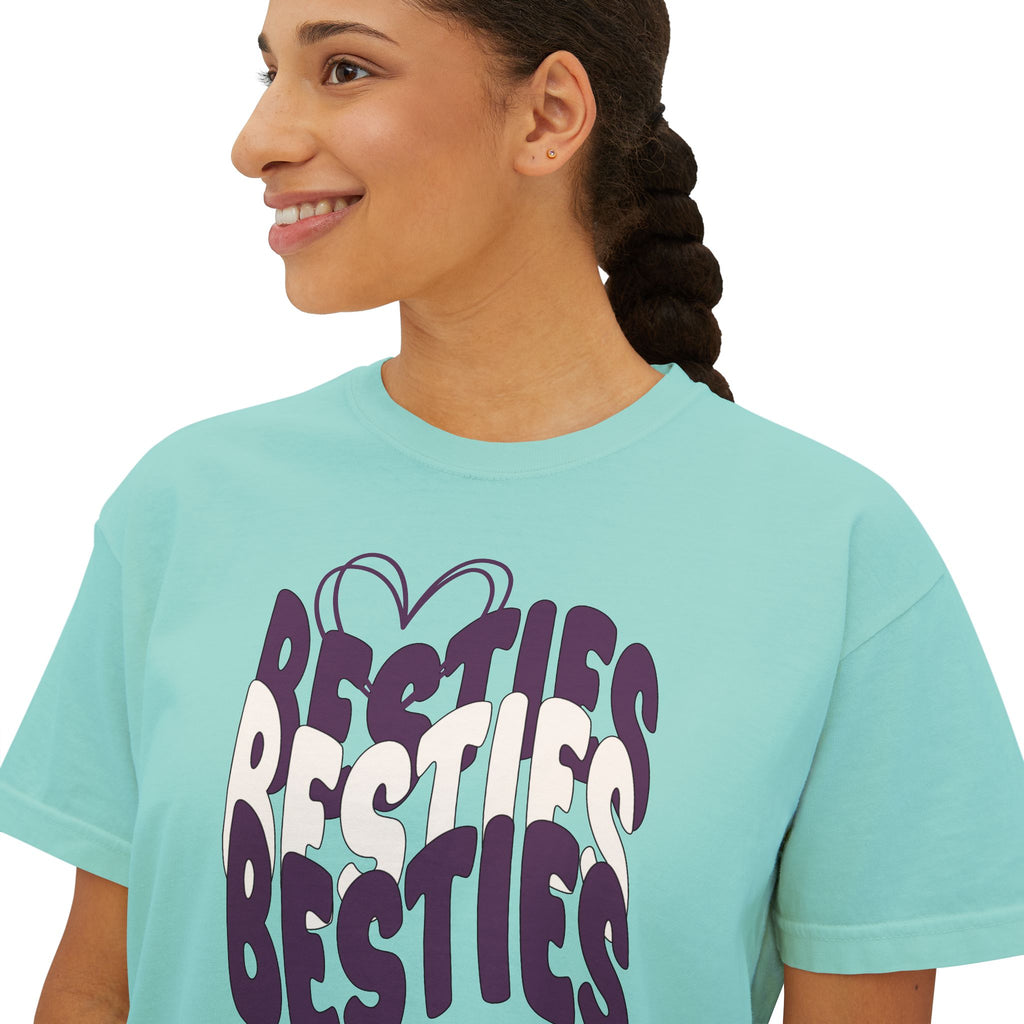 Besties Retro Boxy Tee — Plum Letters