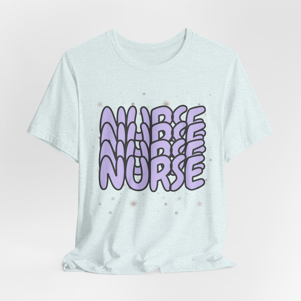 Nurse Retro Bubble Text Tee — Lavender "NURSE" Graphic T‑Shirt