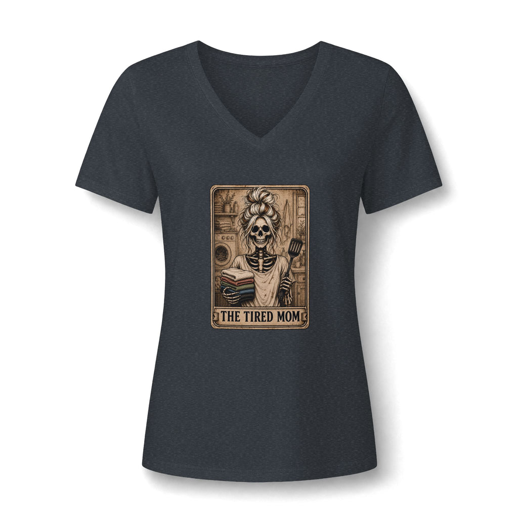 "The Tired Mom" - Blonde Haired Skeleton V-Neck Graphic Tee