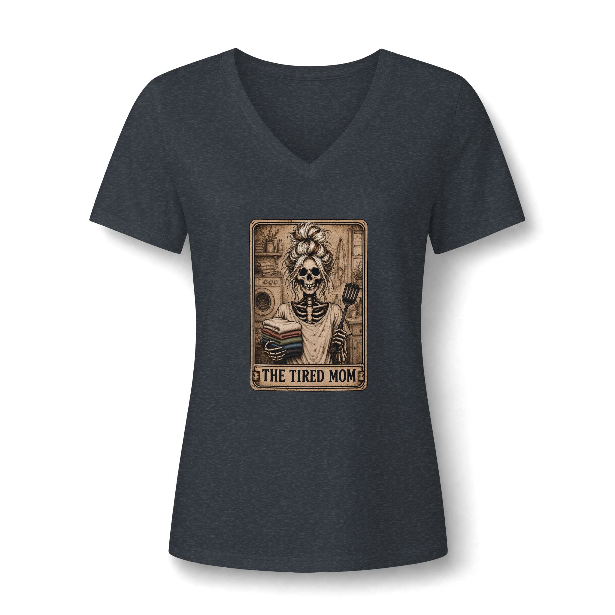 "The Tired Mom" - Blonde Haired Skeleton V-Neck Graphic Tee
