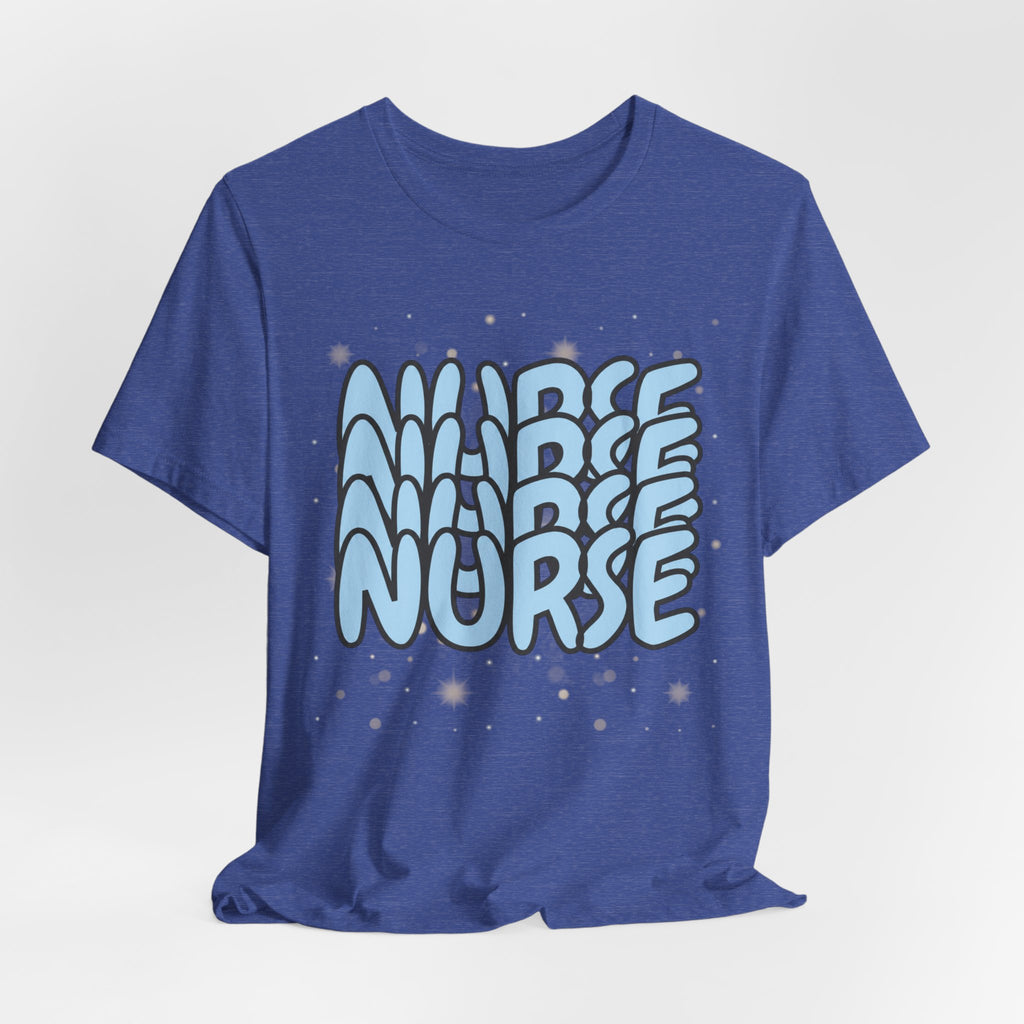 Nurse Retro Bubble Text Tee — Blue "NURSE" Graphic T‑Shirt