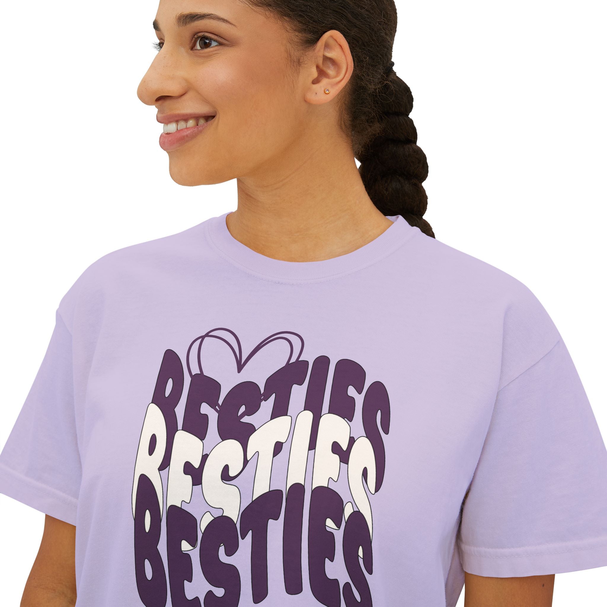 Besties Retro Boxy Tee — Plum Letters