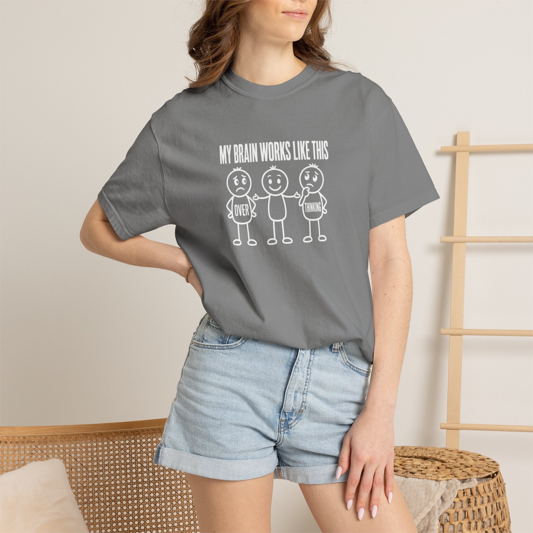 T-Shirt — "My Brain Works Like This" Funny Stick Figure Mental Health Tee
