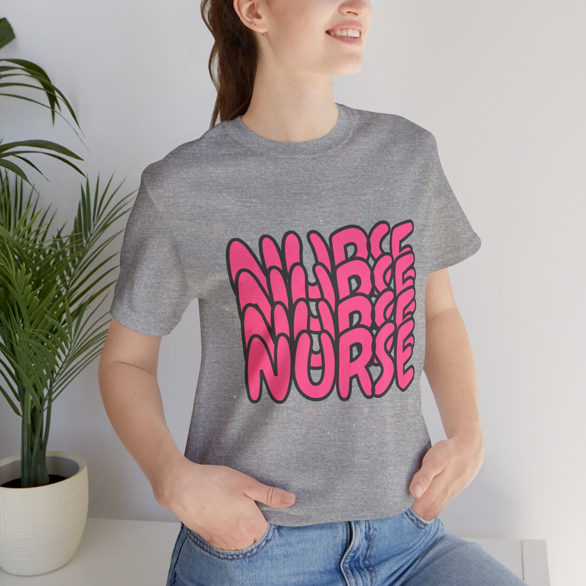 Nurse Retro Bubble Text Tee — Pink "NURSE" Graphic T‑Shirt
