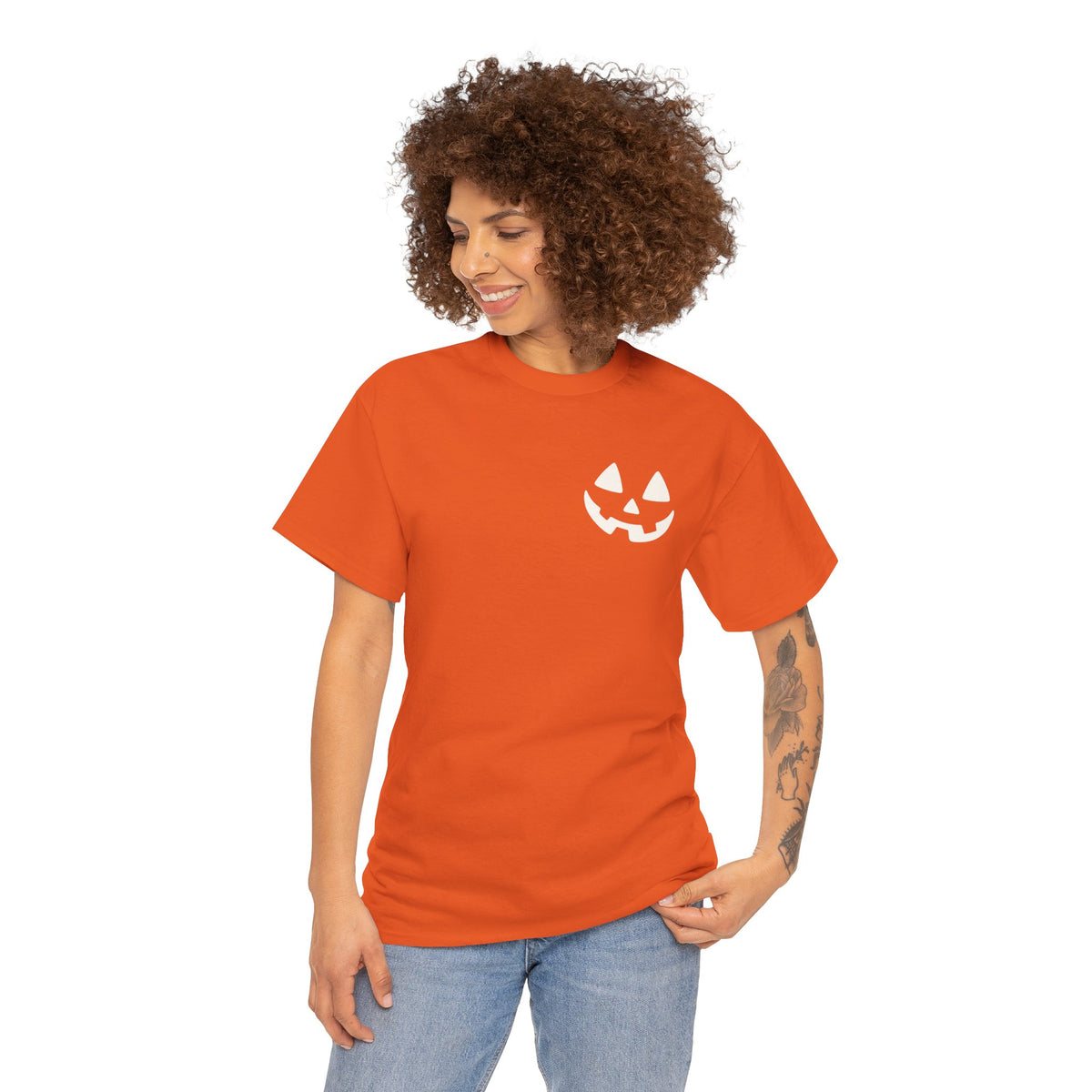 Jack-o'-Lantern Pocket Tee — Halloween Pumpkin Face T-Shirt