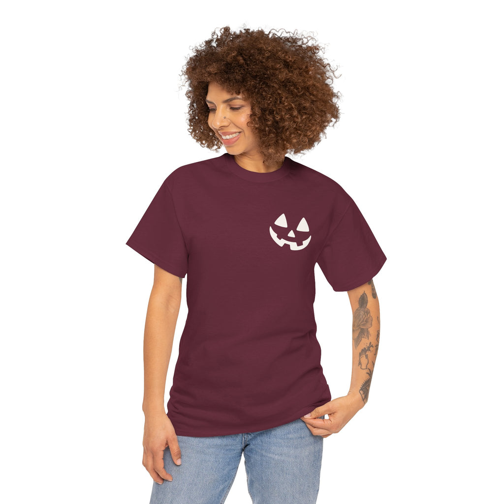 Jack-o'-Lantern Pocket Tee — Halloween Pumpkin Face T-Shirt