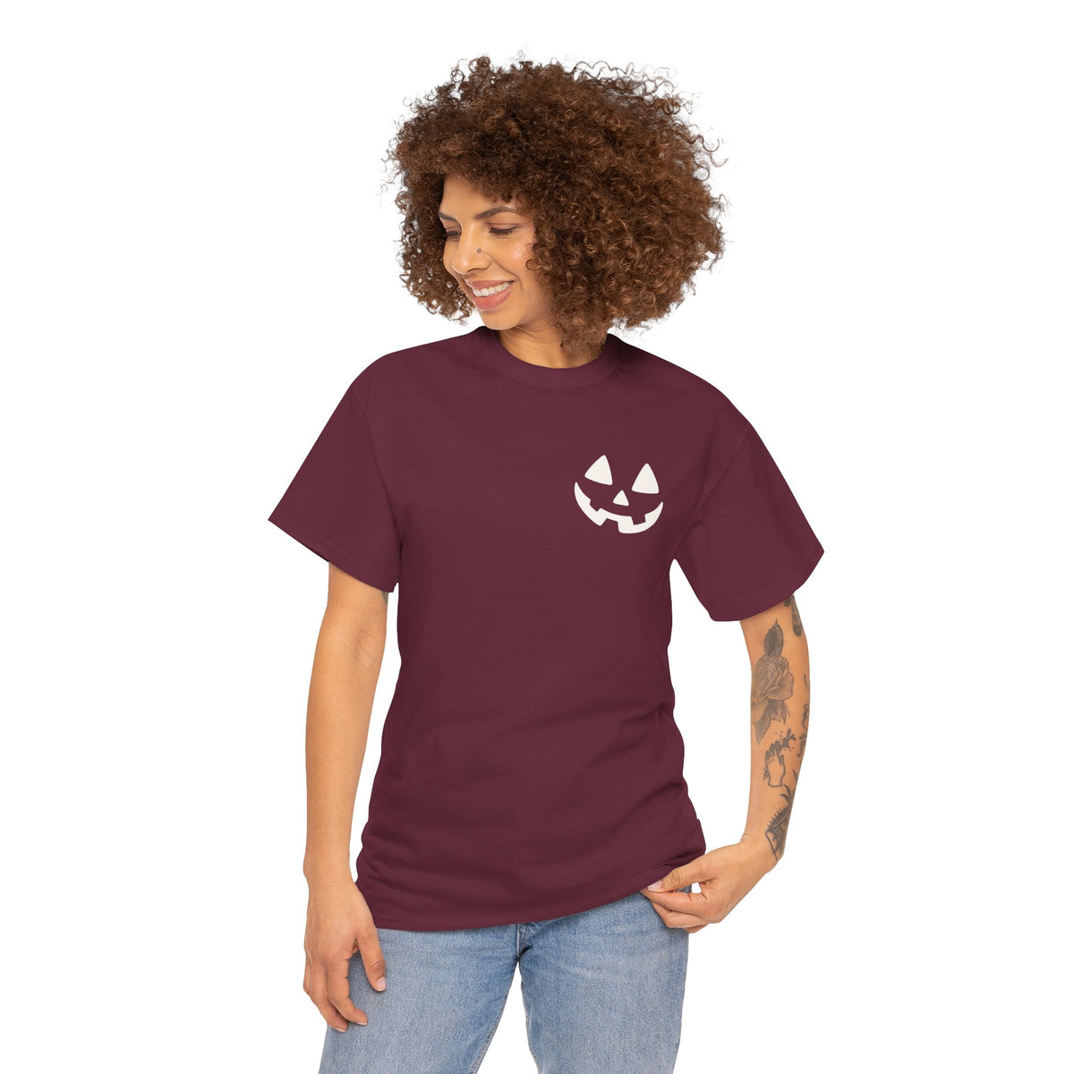 Jack-o'-Lantern Pocket Tee — Halloween Pumpkin Face T-Shirt