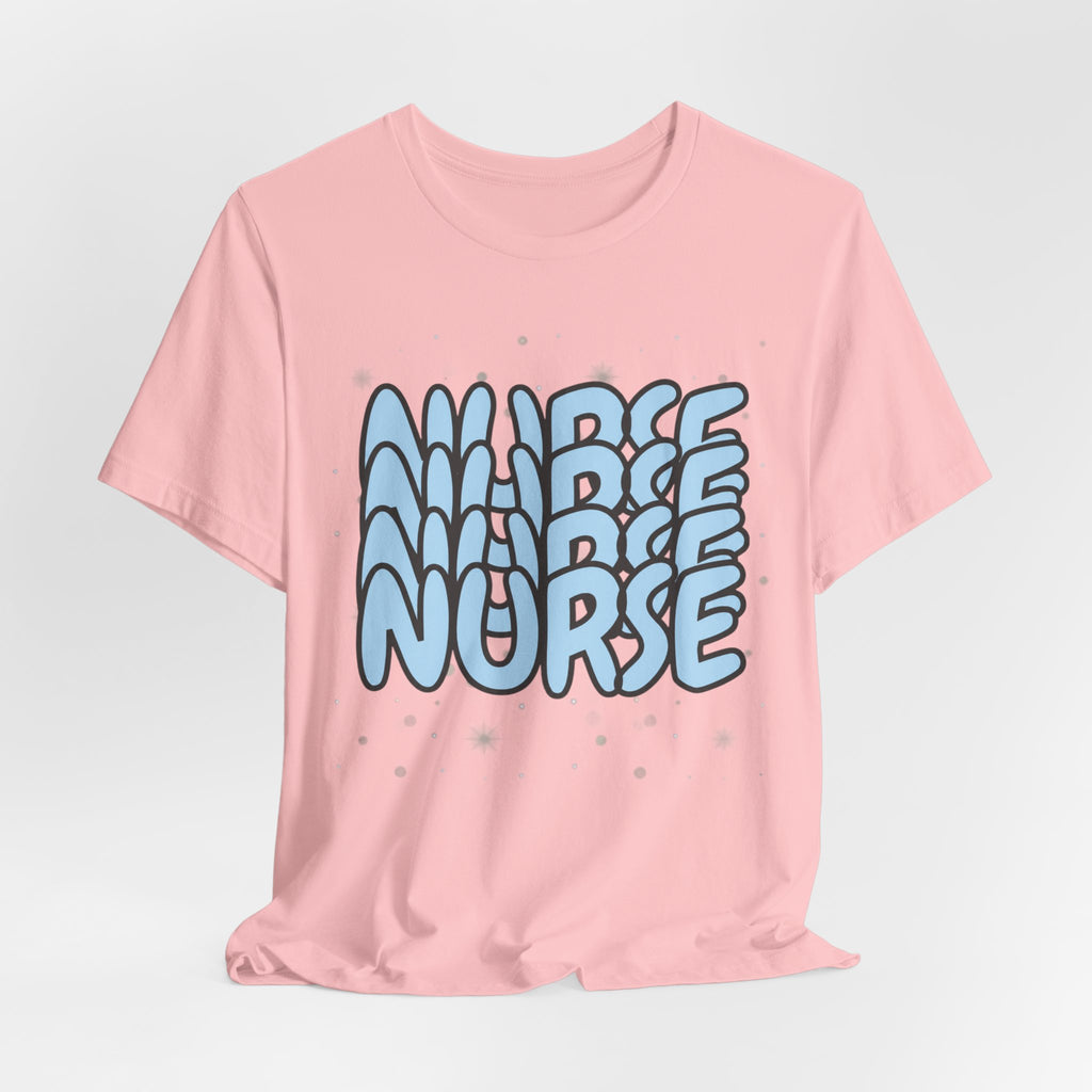 Nurse Retro Bubble Text Tee — Blue "NURSE" Graphic T‑Shirt